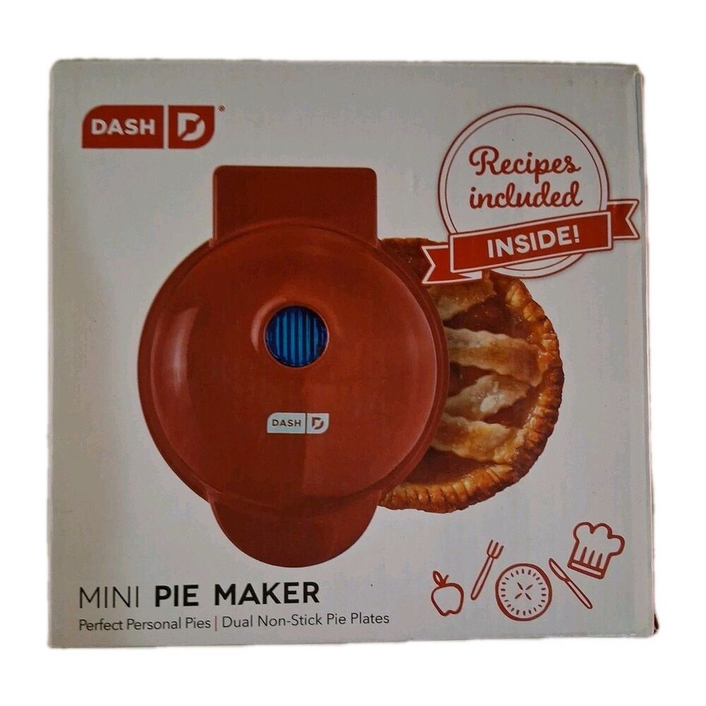 Dash Mini Pie Maker Red Non-Stick With Dough Cutter New